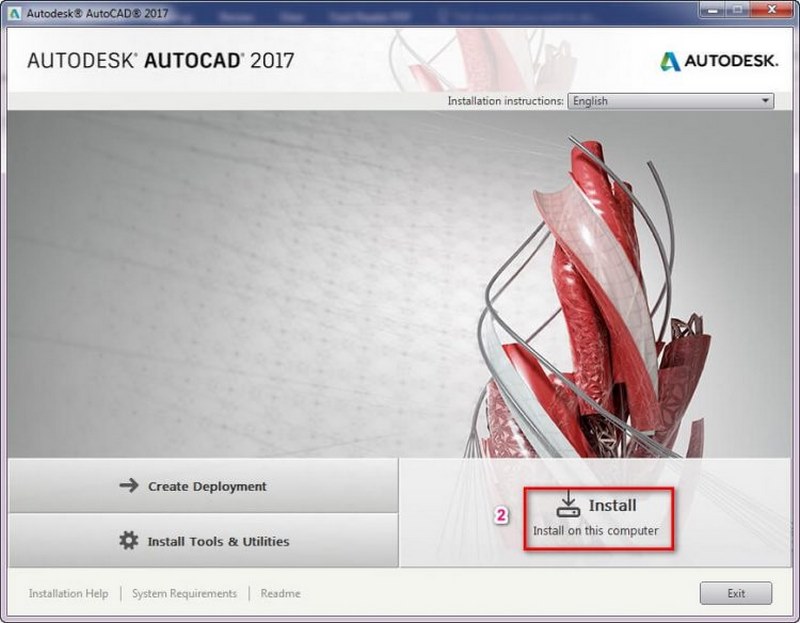 Người dùng chọn "Install" để bắt đầu quá trình cài đặt AutoCAD 2017