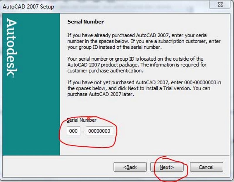 autocad 2007 ban nhap serial number