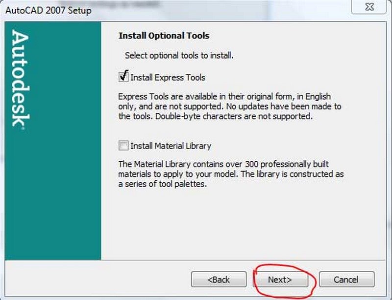 autocad 2007 install express tools to install