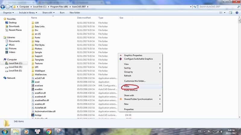 autocad 2007 truy cap vao thu muc ban da chon