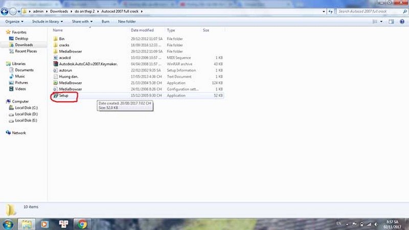 autocad 2007 vao thu muc da giai nen