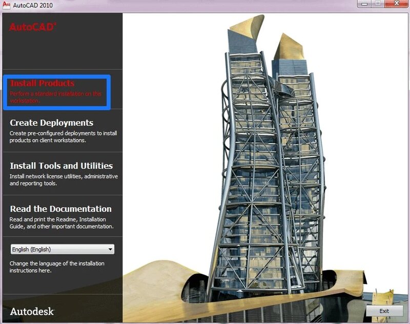 autocad 2010 chon install products
