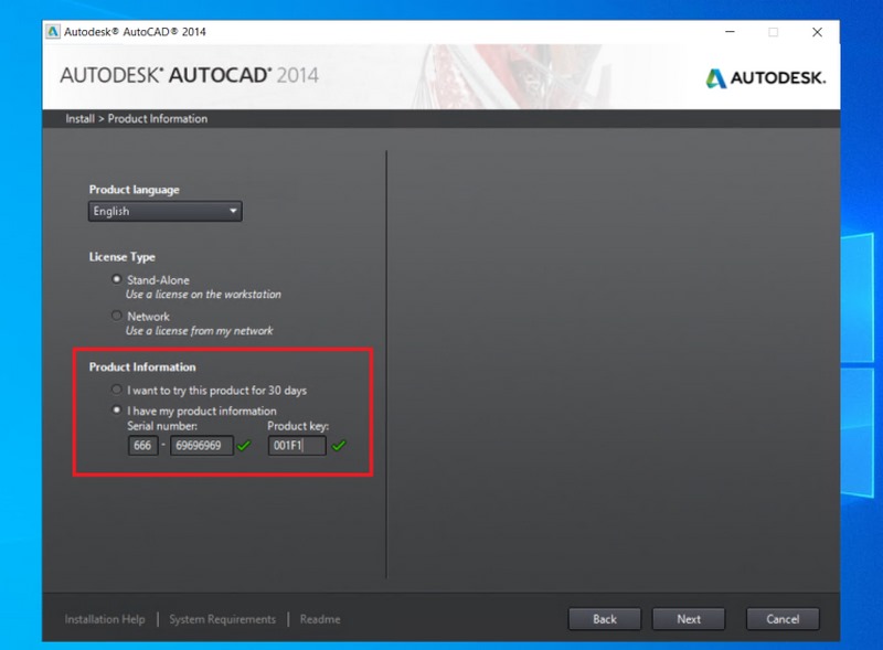 autocad 2014 nhap so seri va ma khoa