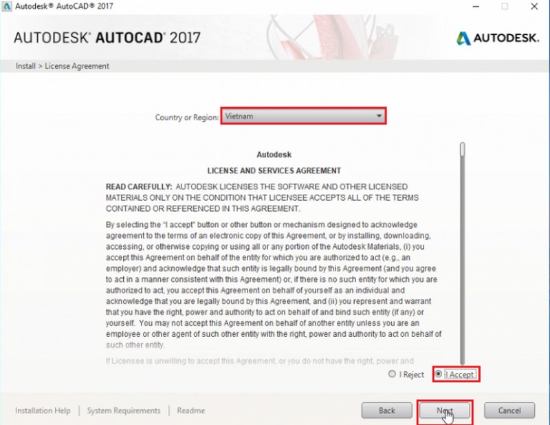 Tiếp tục bấm vào I Accept để chấp nhận các yêu cầu từ AutoCAD 2016
