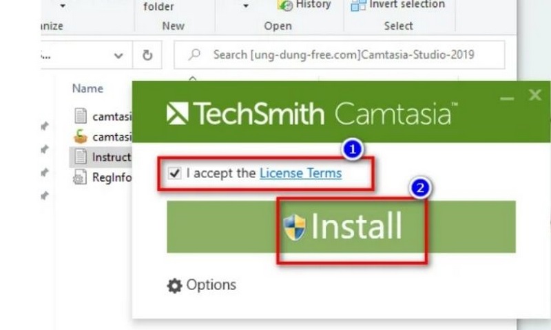 camtasia 2019 nhap chuot vao install