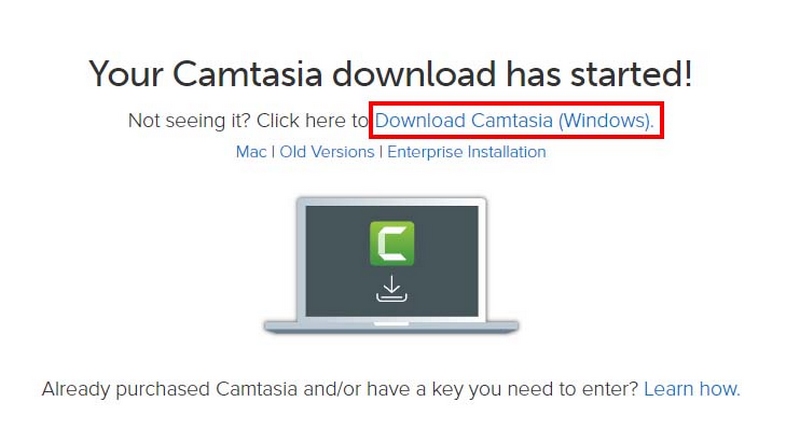 Bản Camtasia sẽ nhanh chóng được tải vê máy của bạn