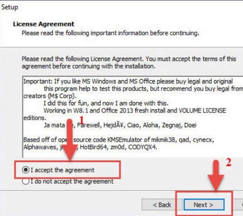 Cần phải click chuột vào I accet the agreement