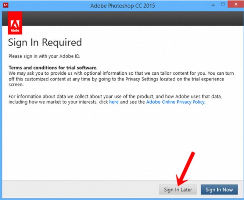 photoshop cc 2015 nhan vao sign in later de tiep tuc