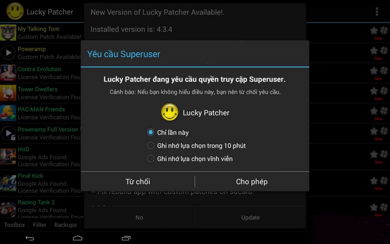 Download Lucky Patcher APK cho Android – Ứng dụng quản lý app miễn phí! 2 Người dùng cần cho phép ứng dụng kết nối toàn thiết bị