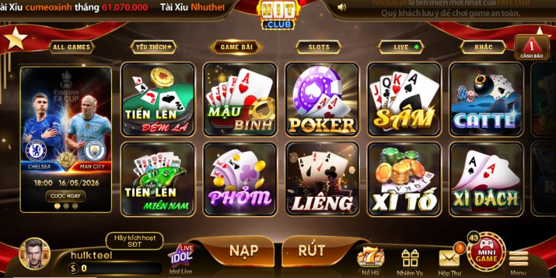 Các game bài Hitclub được ưa chuộng hiện nay 